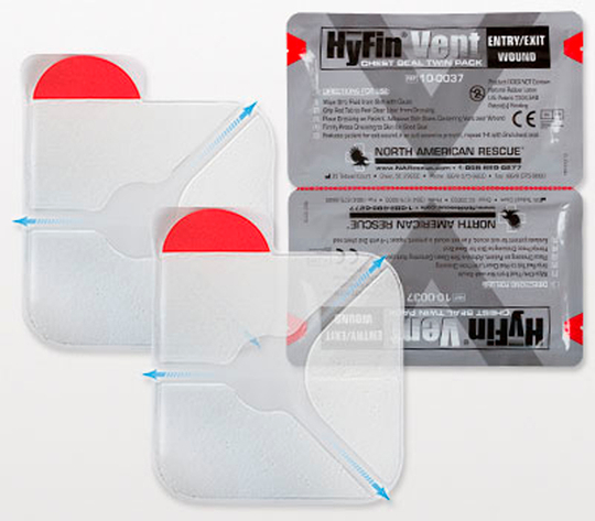 Двойной прозрачный клейкий пластырь с 3-мя каналами для сброса давления (6х6 дюймов) HyFin Vent Chest Seal North American Rescue