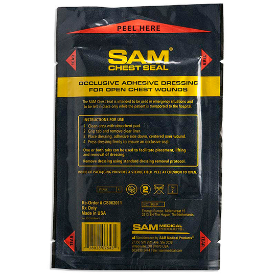 Пластырь при проникающих травмах груди без одностороннего клапана Sam Chest Seal