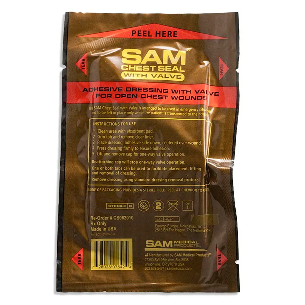 Пластырь при проникающих травмах груди c односторонним клапаном Sam Shest Seal